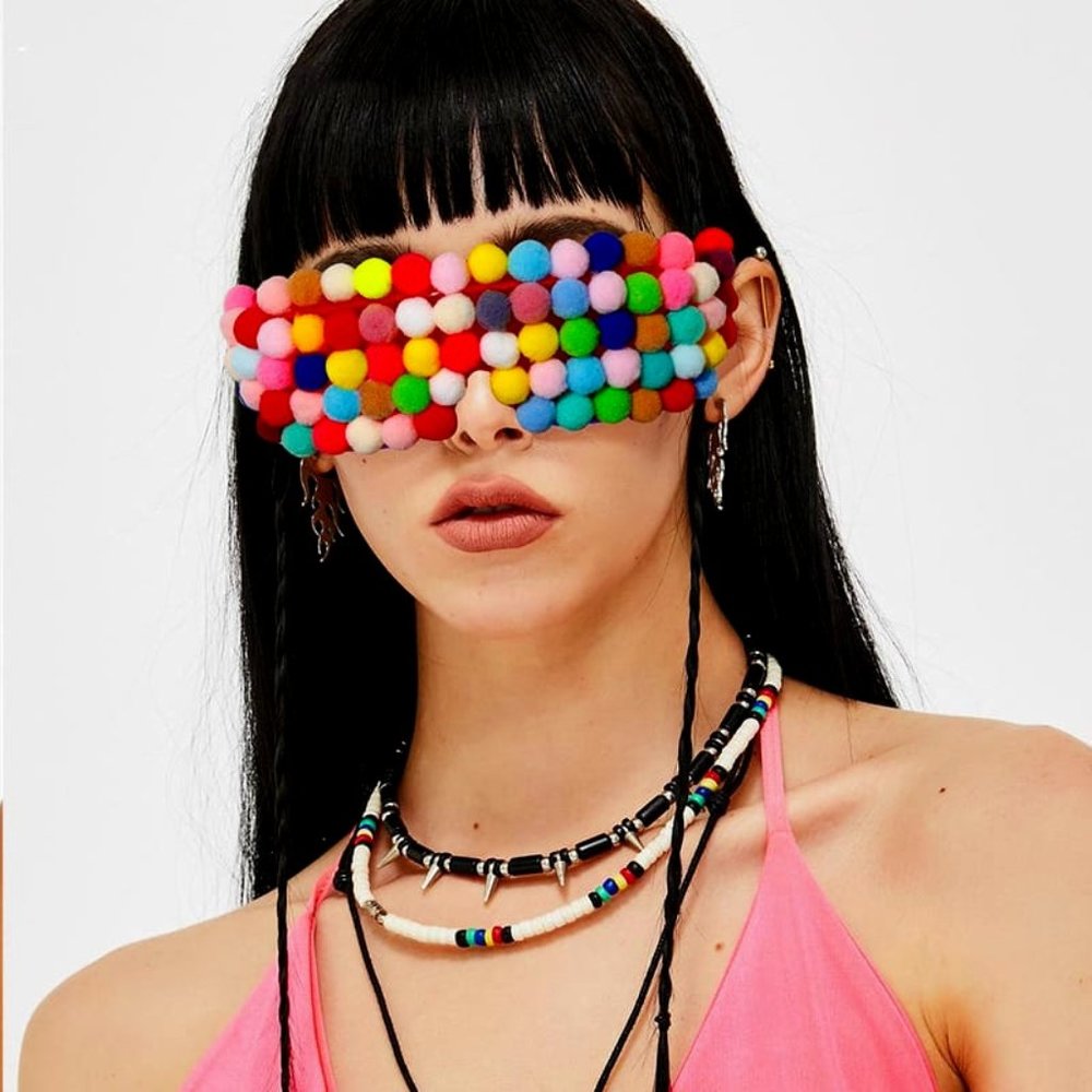Unique Colorful Cotton Beads Decoration Sunglasses